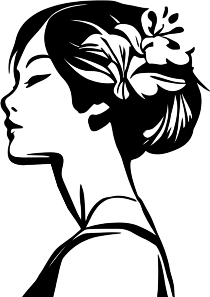 A striking black stencil of a beautiful Asian girl. AI-generated. png