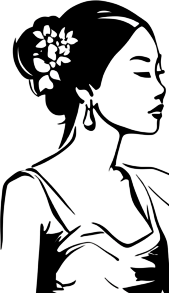 A striking black stencil of a beautiful Asian girl. AI-generated. png