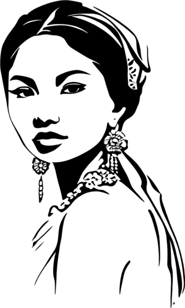 A striking black stencil of a beautiful Asian girl. AI-generated. png