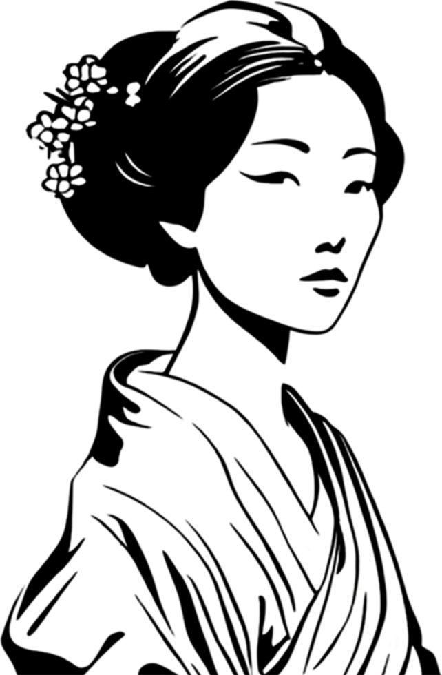 A striking black stencil of a beautiful Asian girl. AI-generated. png