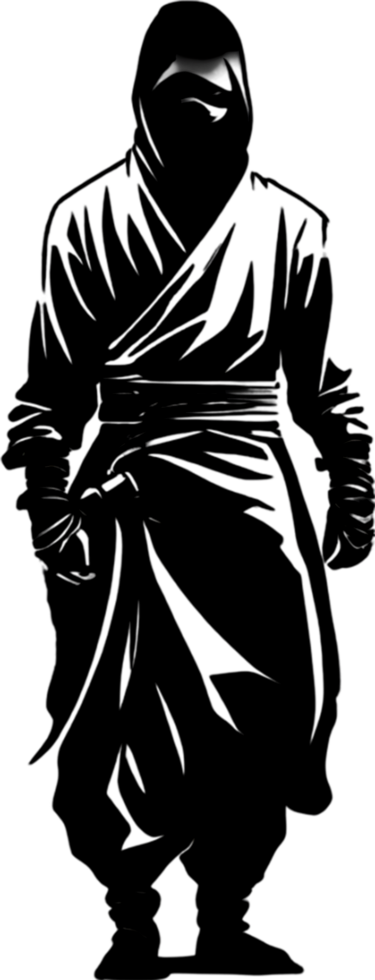 Full-body Ninja black stencil dynamic silhouette for artistic projects. AI-generated. png