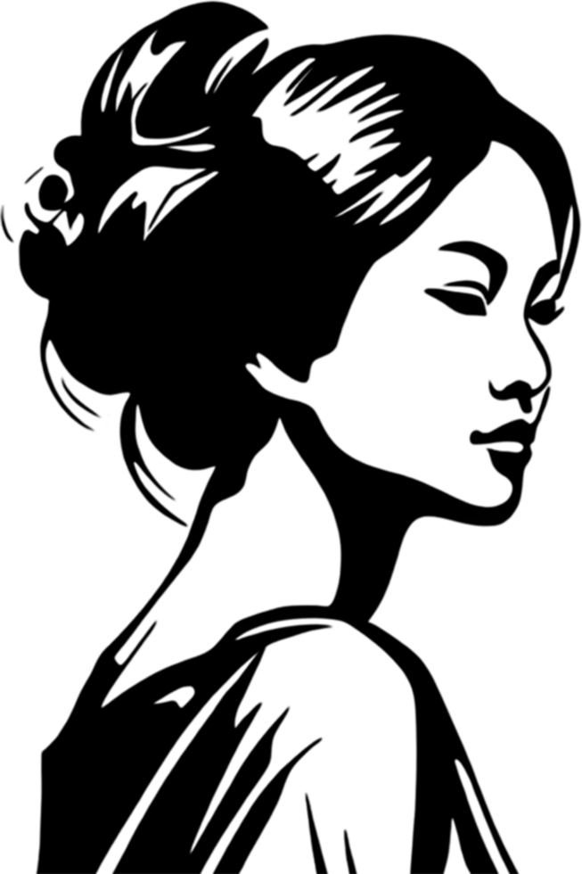 A striking black stencil of a beautiful Asian girl. AI-generated. png