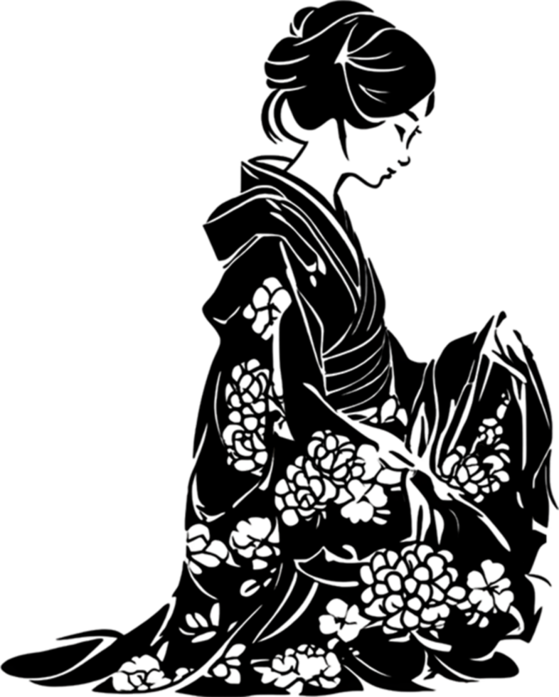 A striking black stencil of a beautiful Asian girl. AI-generated. png
