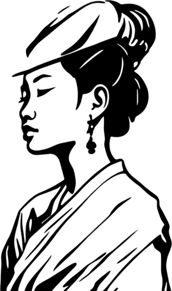 A striking black stencil of a beautiful Asian girl. AI-generated. png