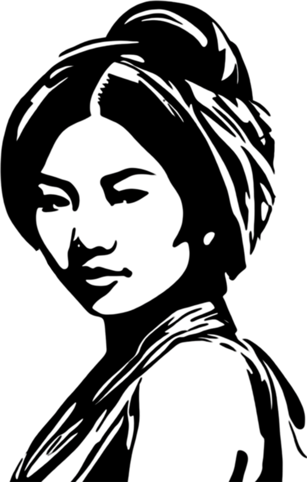 A striking black stencil of a beautiful Asian girl. AI-generated. png