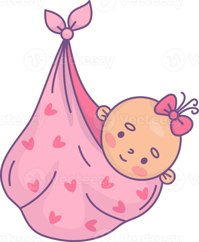 Cute newborn girl in bag bundle png