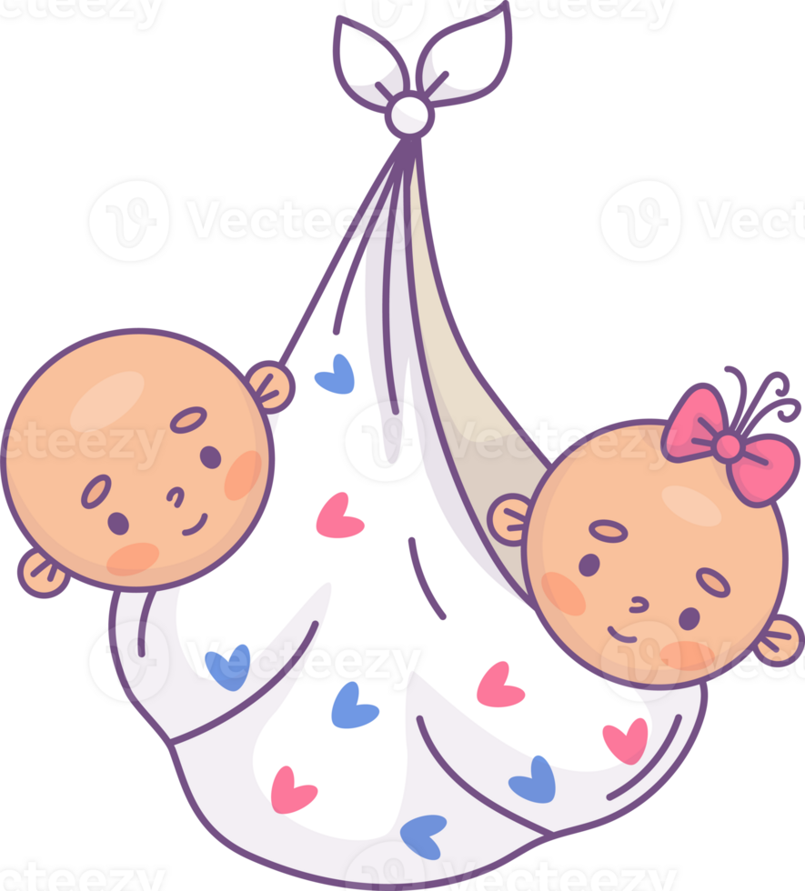 Newborn twins girl and boy in bundle png