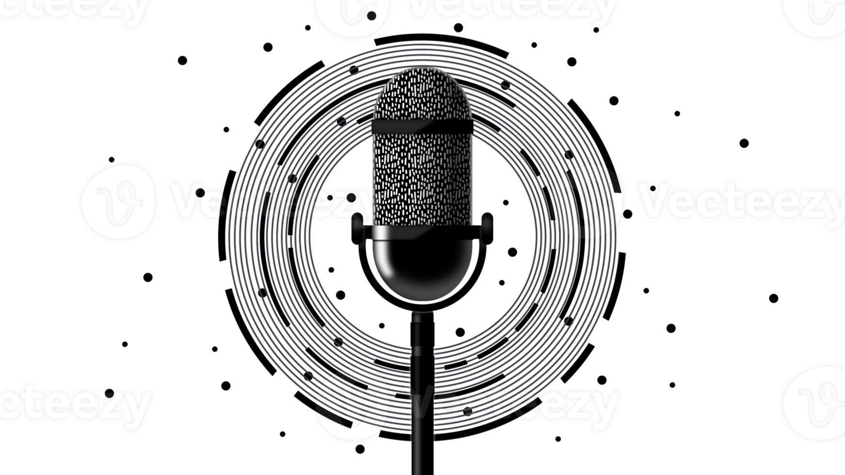 Professional microphone in radio station studio on air, Microphone, Happy radio host broadcasting in studio, record a podcast with headphones and microphone for live streaming png