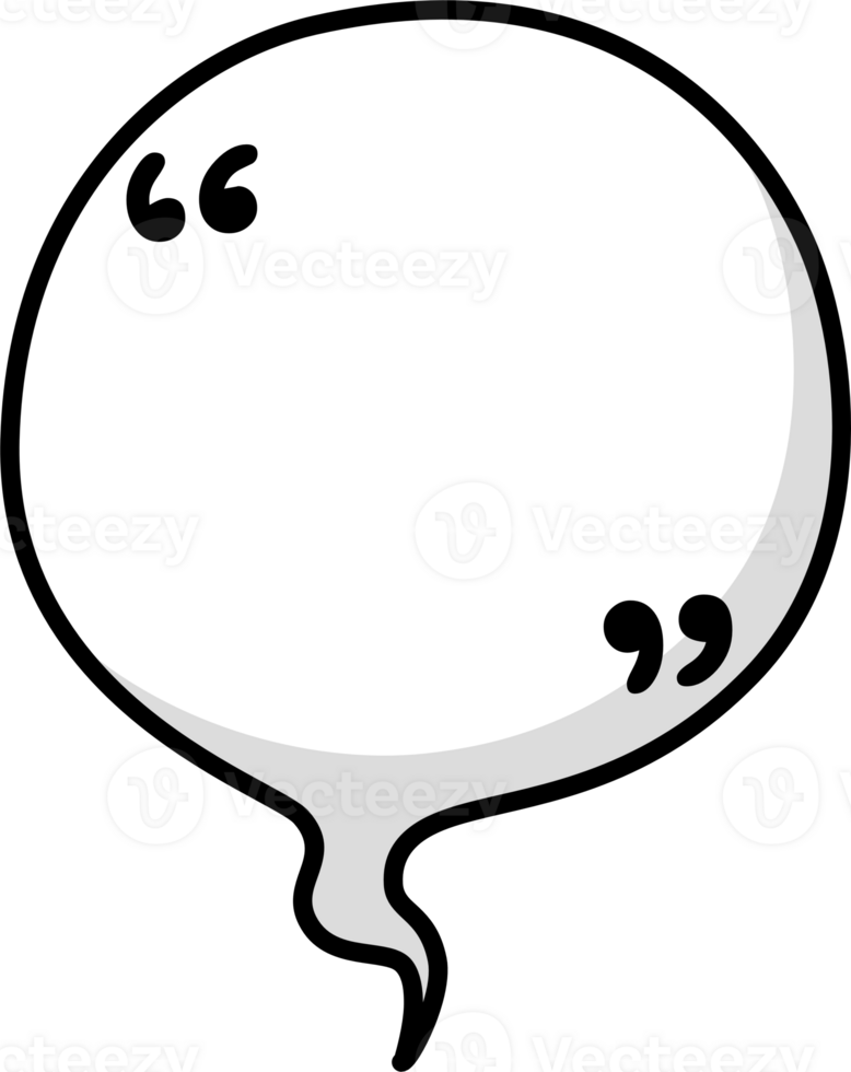 Hand draw doodle Black and white color speech bubble balloon with quotation marks, icon sticker memo keyword planner text box banner png