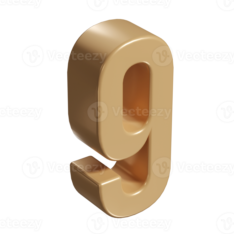 3d number nine 9 golden or bronze shining typography symbol or sign template, realistic illustration. Gold ninth digit or figure for numbering png
