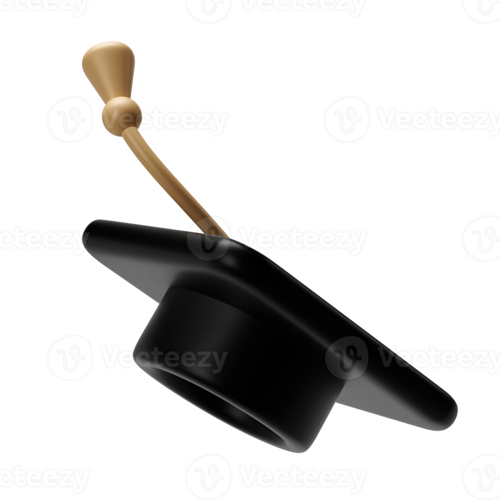 Graduation university or college black cap 3d icon illustration. Element for degree ceremony and educational programs design png