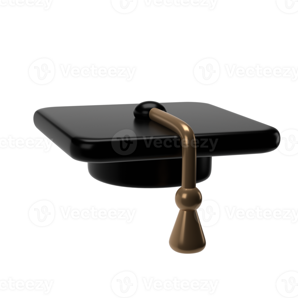 Graduation university or college black cap 3d icon illustration. Element for degree ceremony and educational programs design png