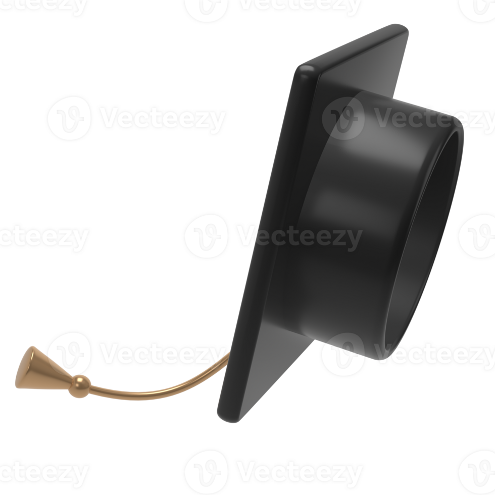 3d fly graduate black cap. School icon. Cap in air. Graduation university or college element. Education, training, knowledge concept cartoon illustration png