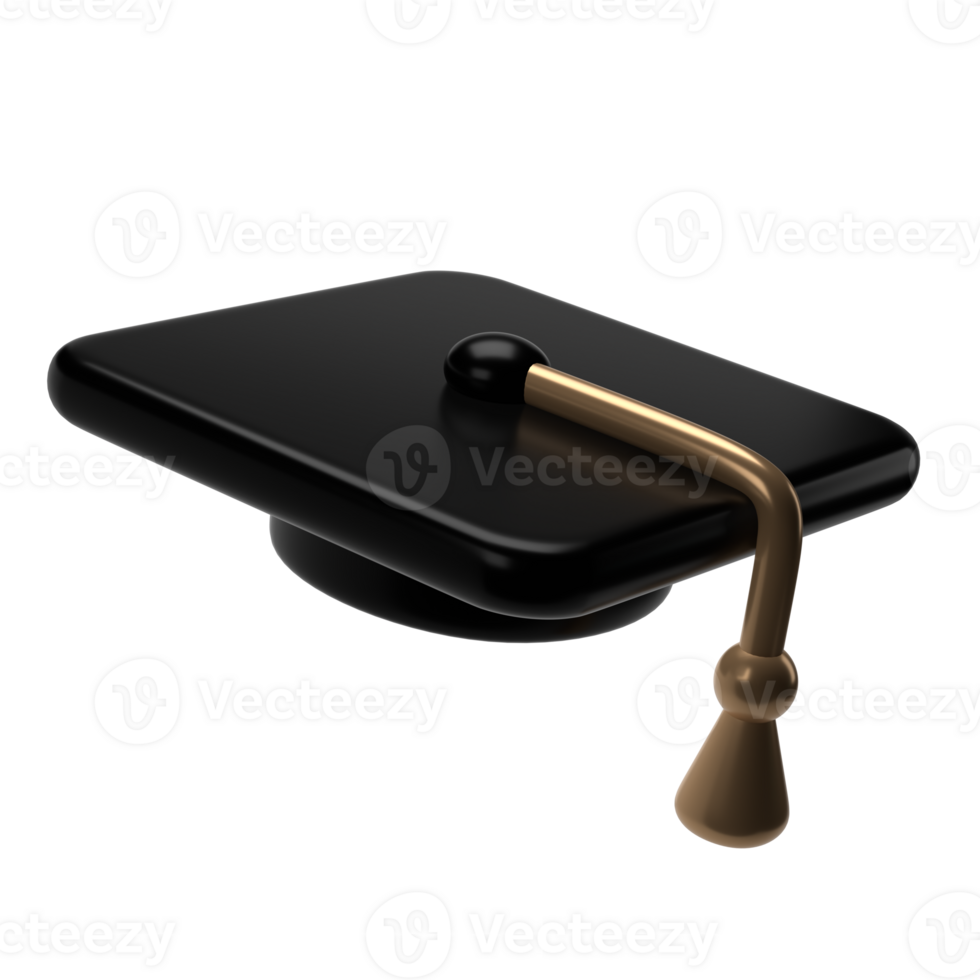 3d fly graduate black cap. School icon. Cap in air. Graduation university or college element. Education, training, knowledge concept cartoon illustration png
