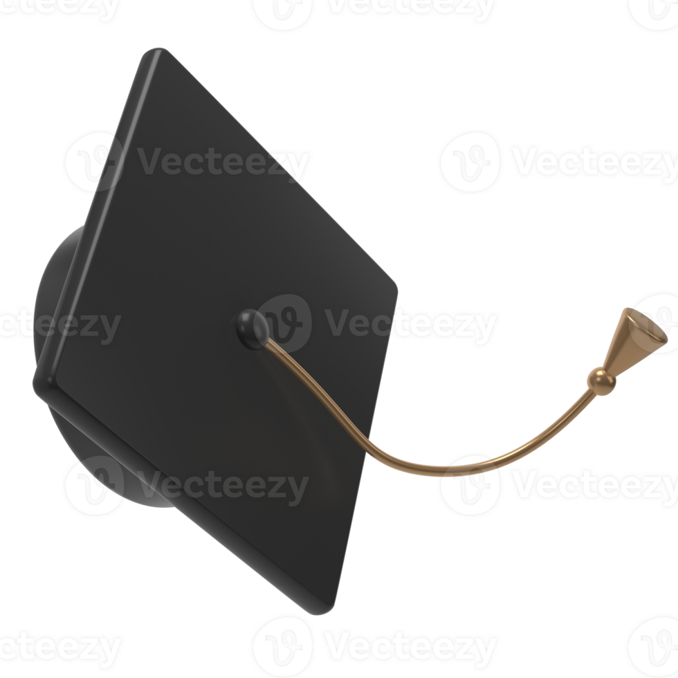 Graduation university or college black cap 3d icon illustration. Element for degree ceremony and educational programs design png