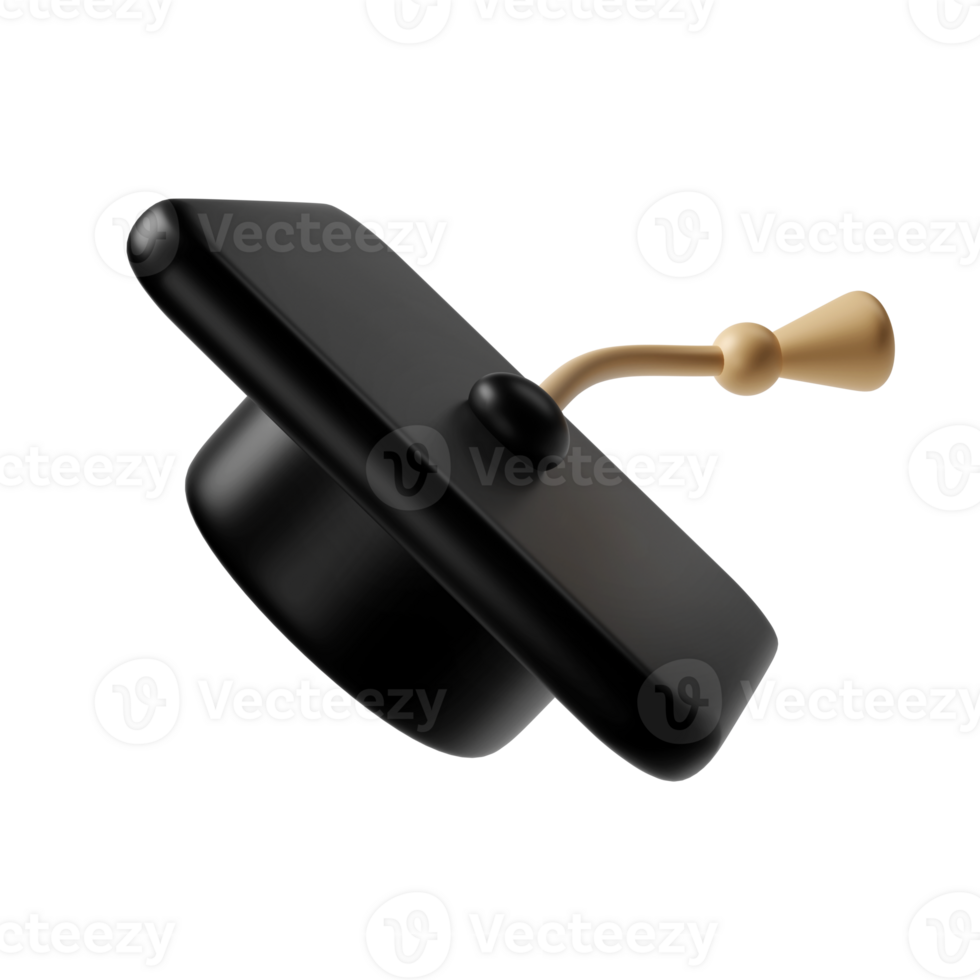 Graduation university or college black cap 3d icon illustration. Element for degree ceremony and educational programs design png
