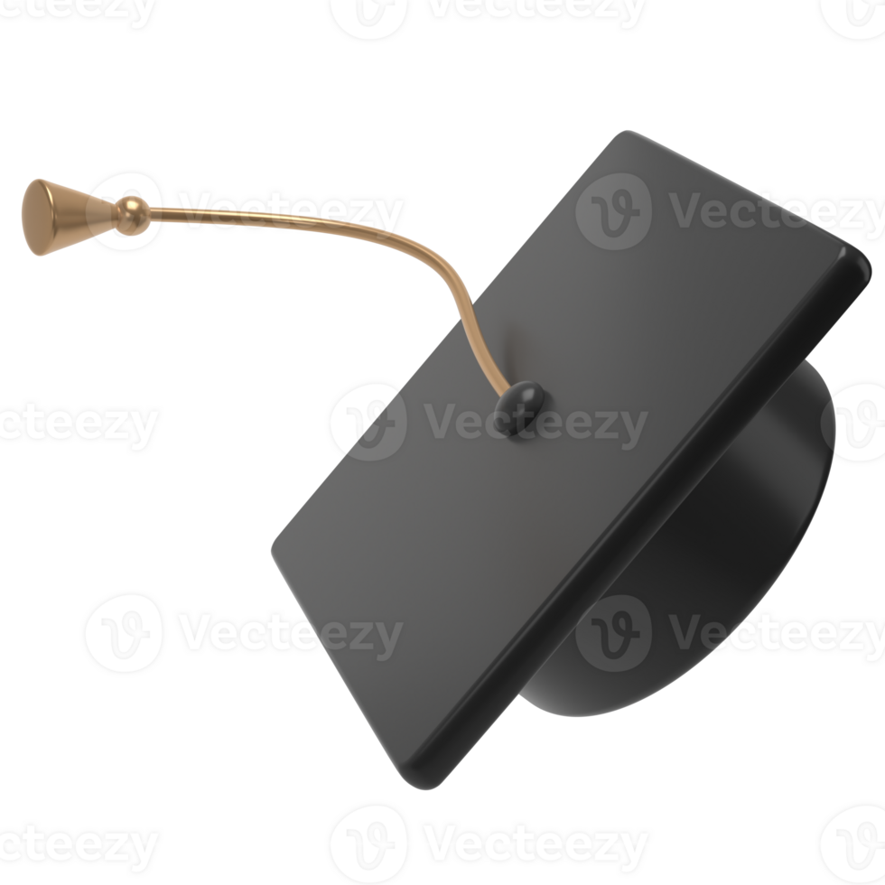 3d fly graduate black cap. School icon. Cap in air. Graduation university or college element. Education, training, knowledge concept cartoon illustration png