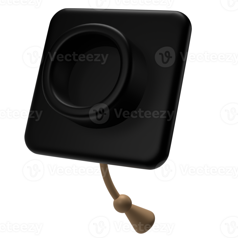 Graduation university or college black cap 3d icon illustration. Element for degree ceremony and educational programs design png