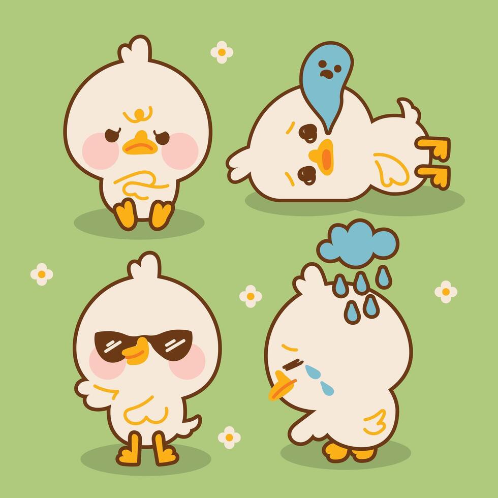 Cute Duck Character Logo Emoticon Sticker Expression Illustration vector