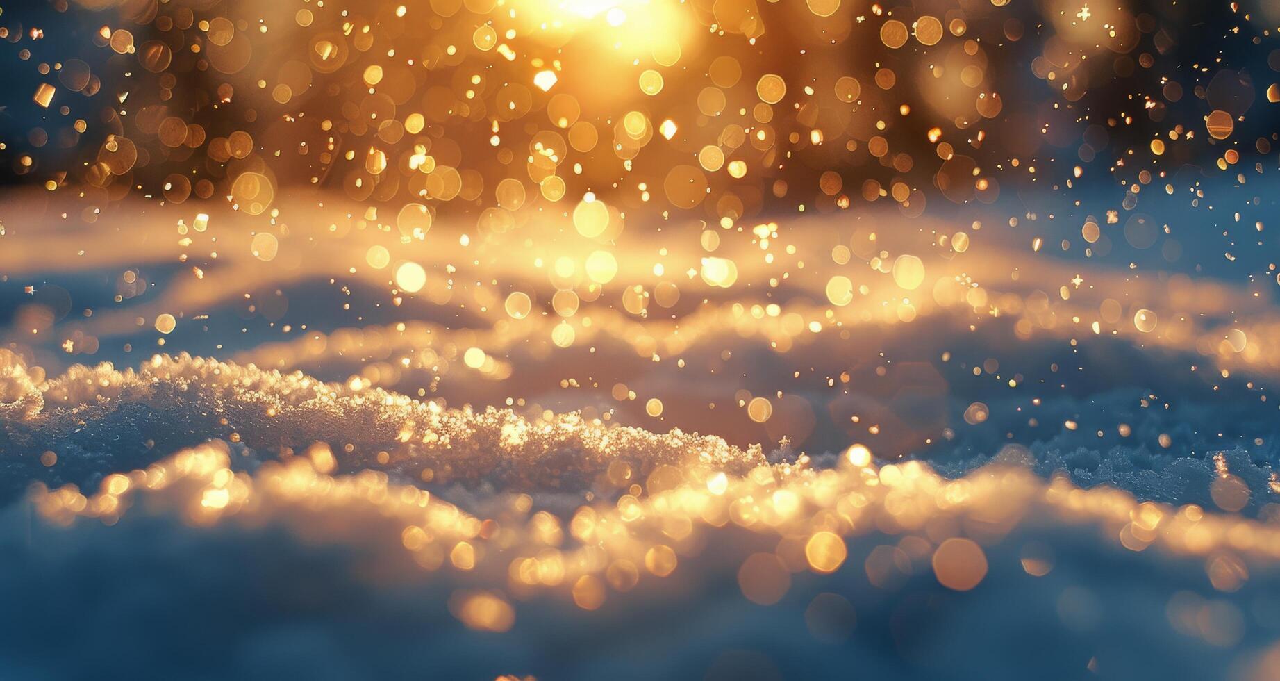 Golden Sunlight Reflecting on Sparkling Snow During Sunset photo
