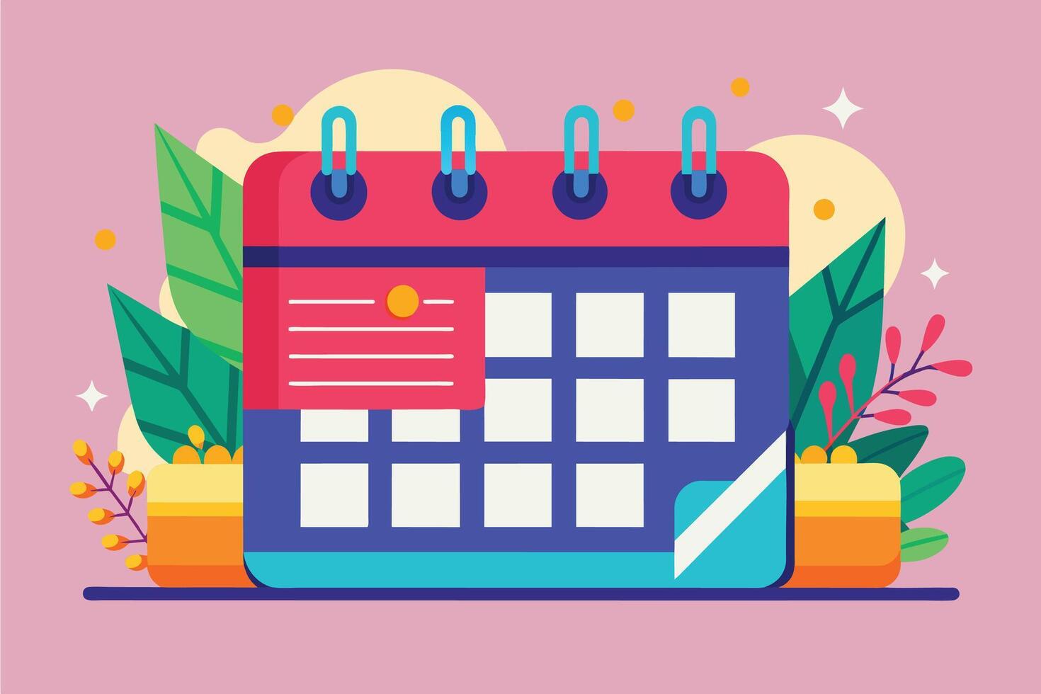 A colorful illustration of a calendar with floral decorations and a reminder note. vector