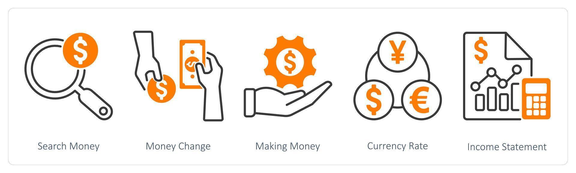 A set of 5 Banking icons as search money, money change, making money vector