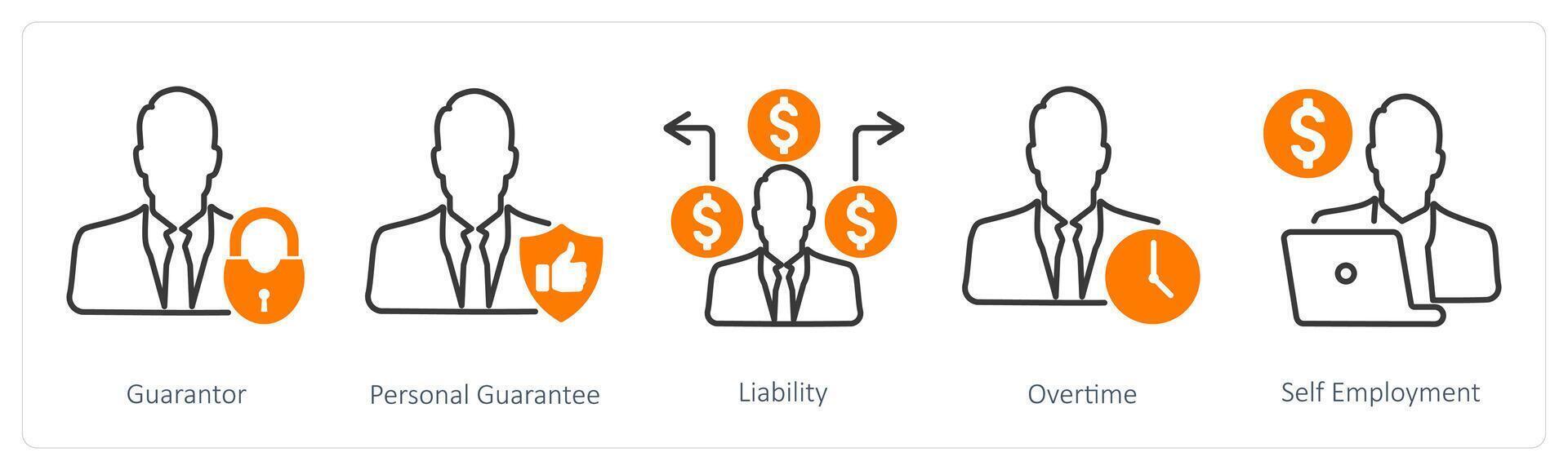 A set of 5 Banking icons as gurantor, personal gurantee, liability vector
