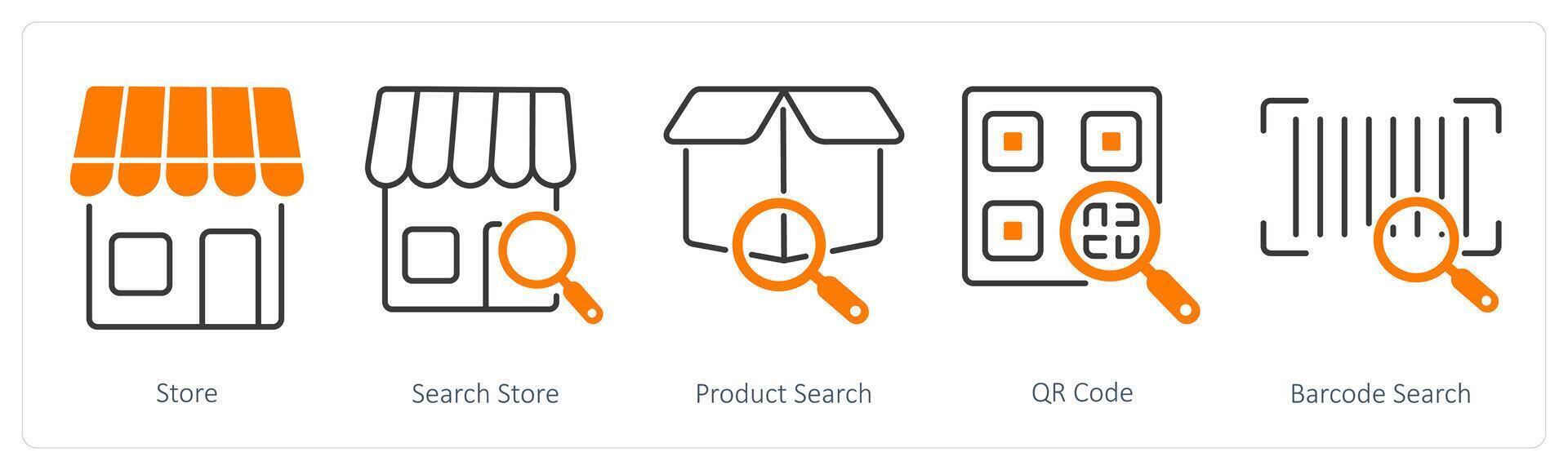 A set of 5 Shopping icons as store, search store, product search vector