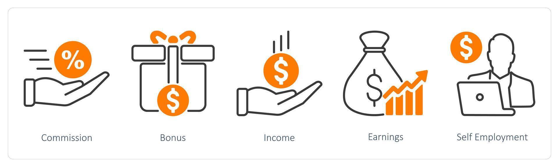A set of 5 Banking icons as commission, bonus, income vector