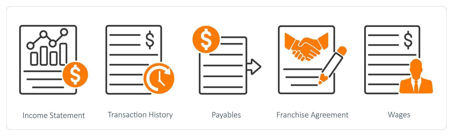 A set of 5 Banking icons as income statement, transaction history vector