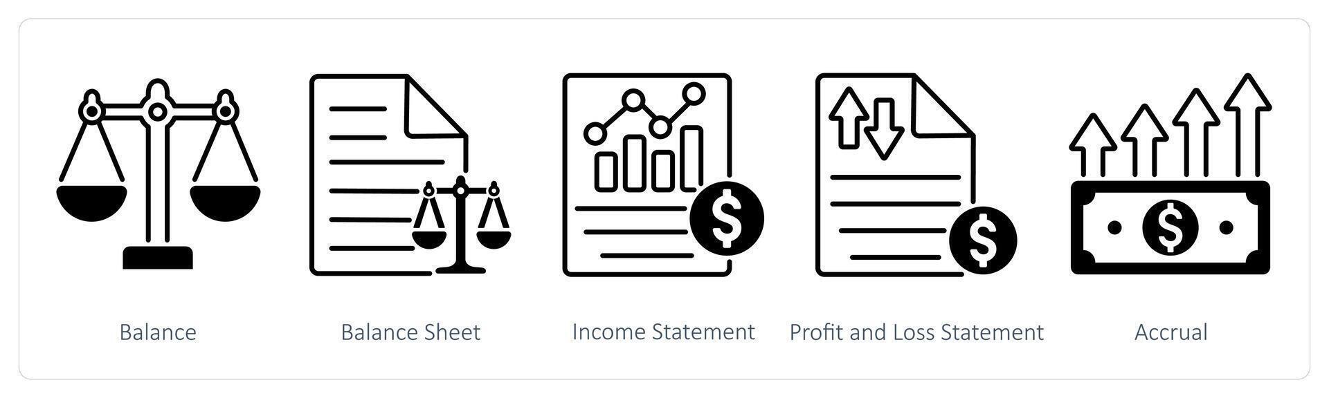 A set of 5 Banking icons as balance, balance sheet, income statement vector