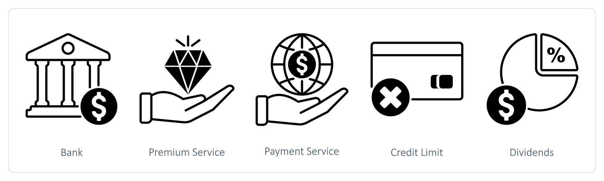 A set of 5 Banking icons as bank, premium service, payment service vector