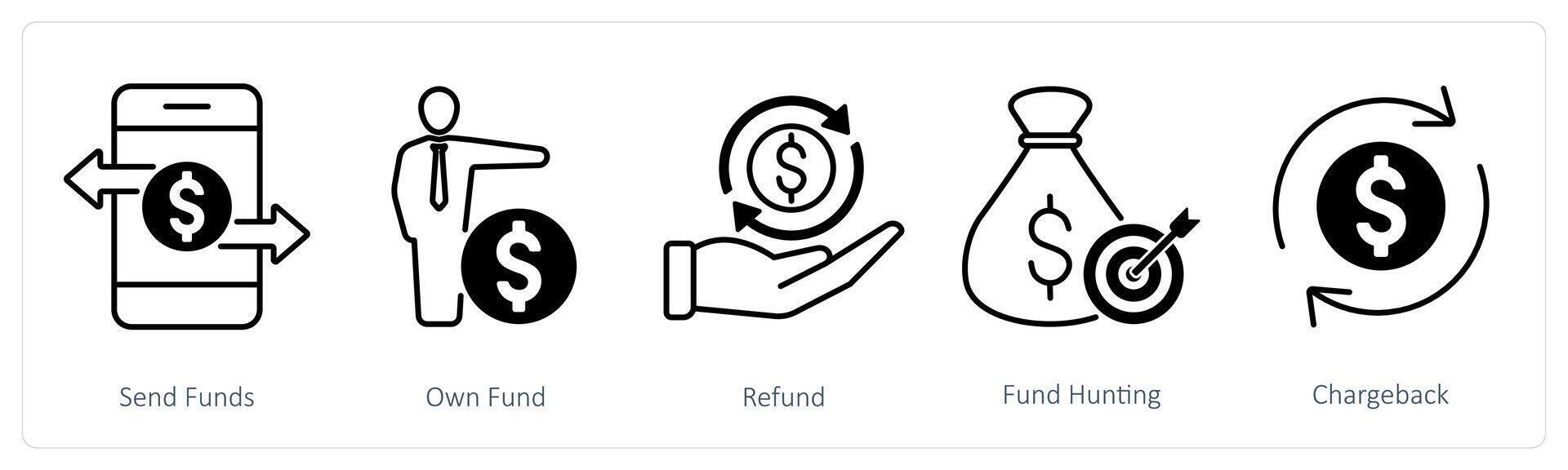 A set of 5 Banking icons as send funds, own fund, refund vector