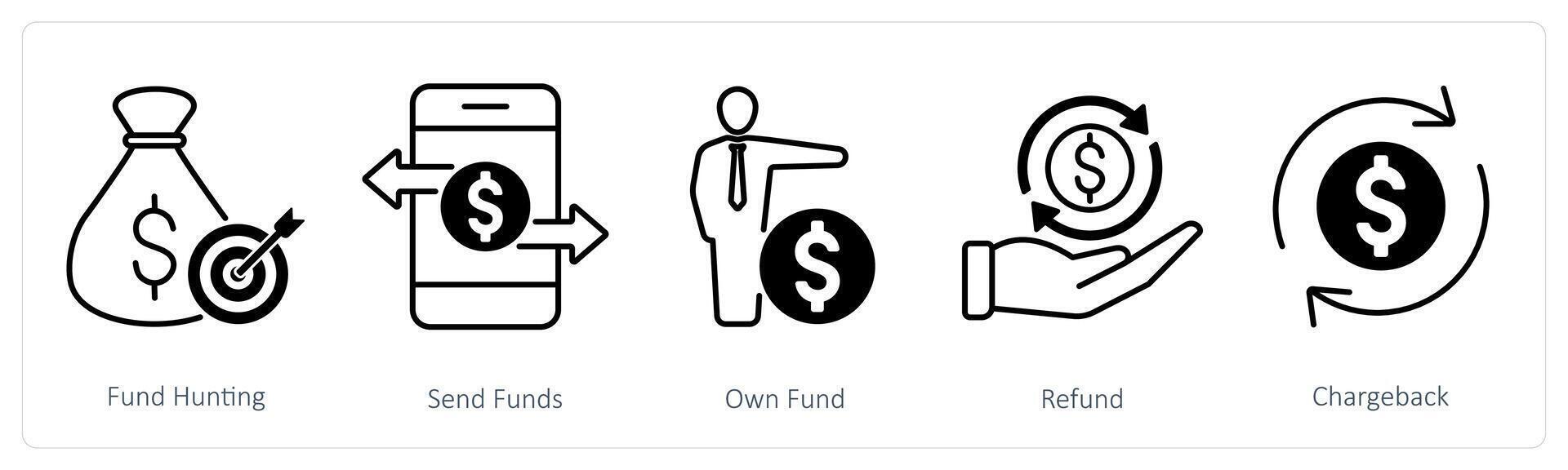 A set of 5 Banking icons as fund hunting, send funds, own funds vector