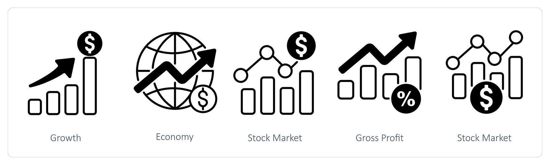 A set of 5 Banking icons as growth, economy, stock market vector