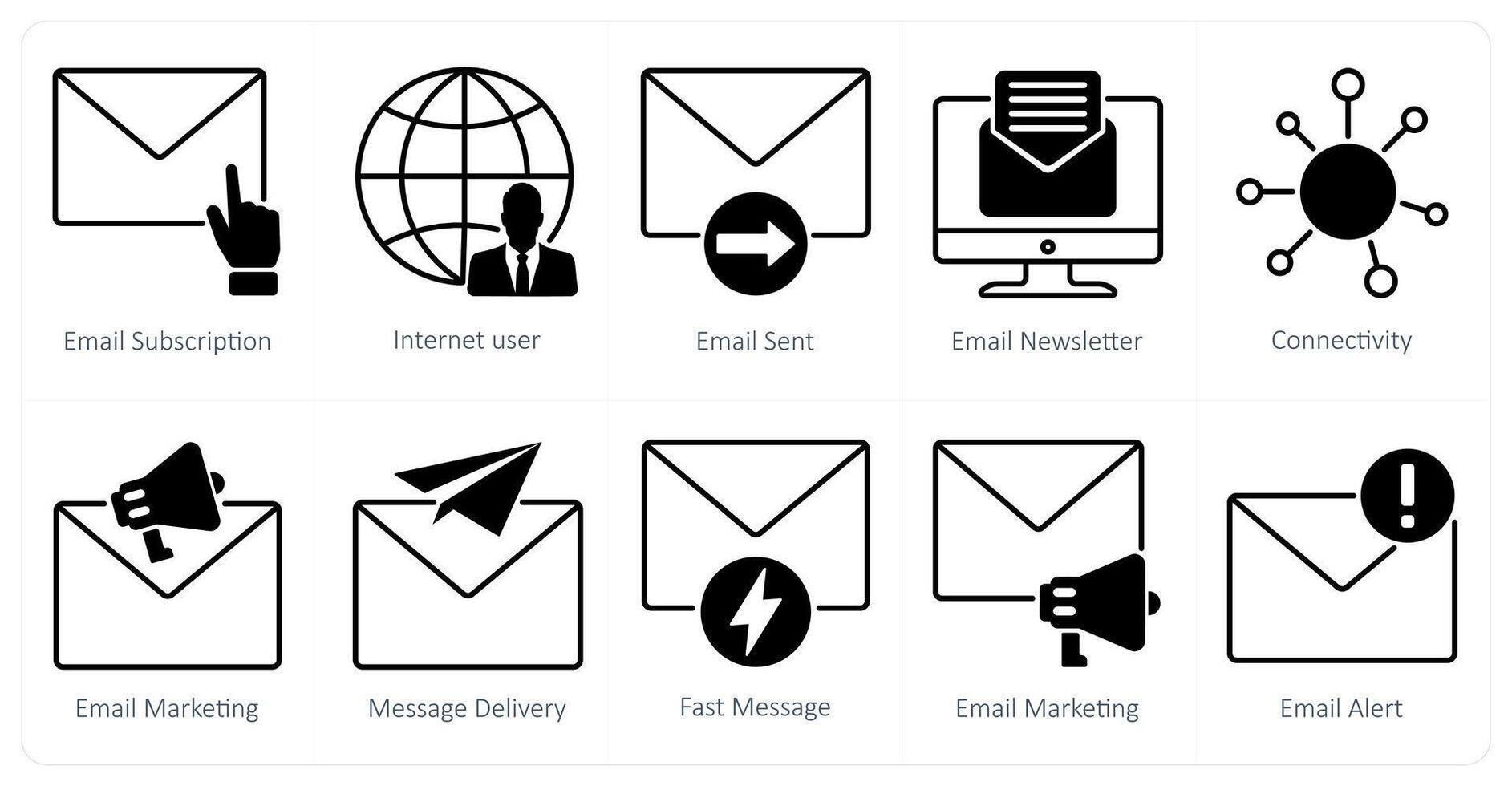 A set of 10 seo icons as email subscription, internet user, email sent vector
