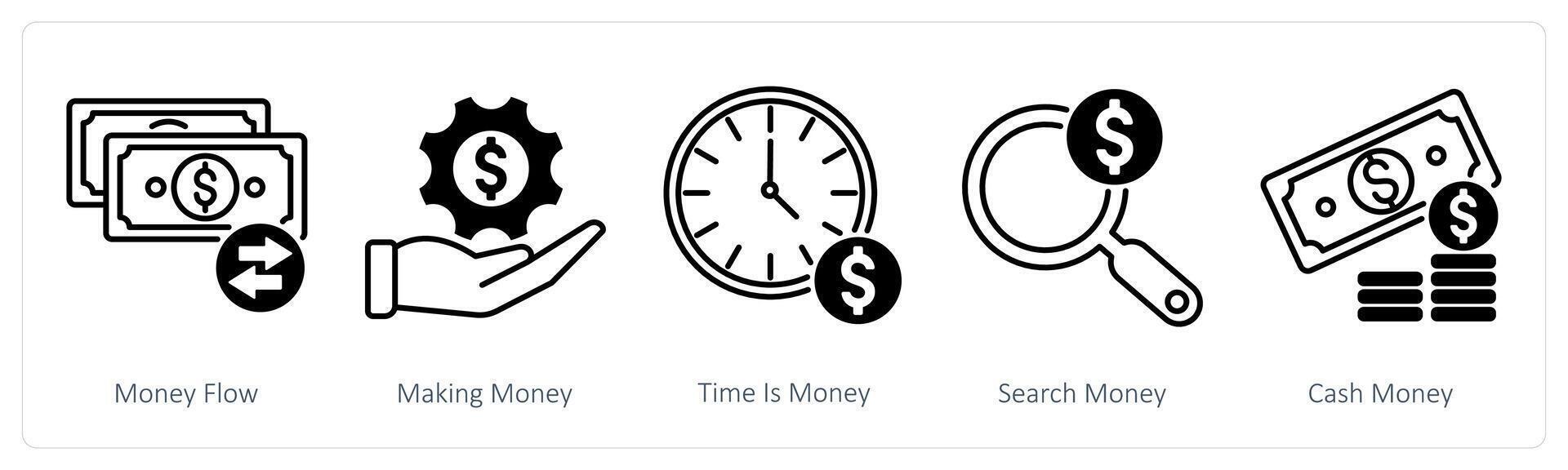 A set of 5 Banking icons as money flow, money making, time is money vector
