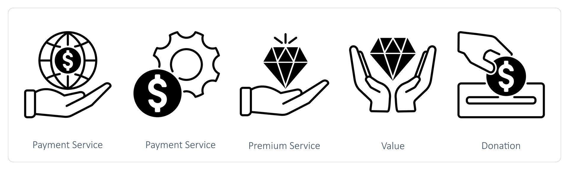 A set of 5 Banking icons as payment service, premium service, value vector