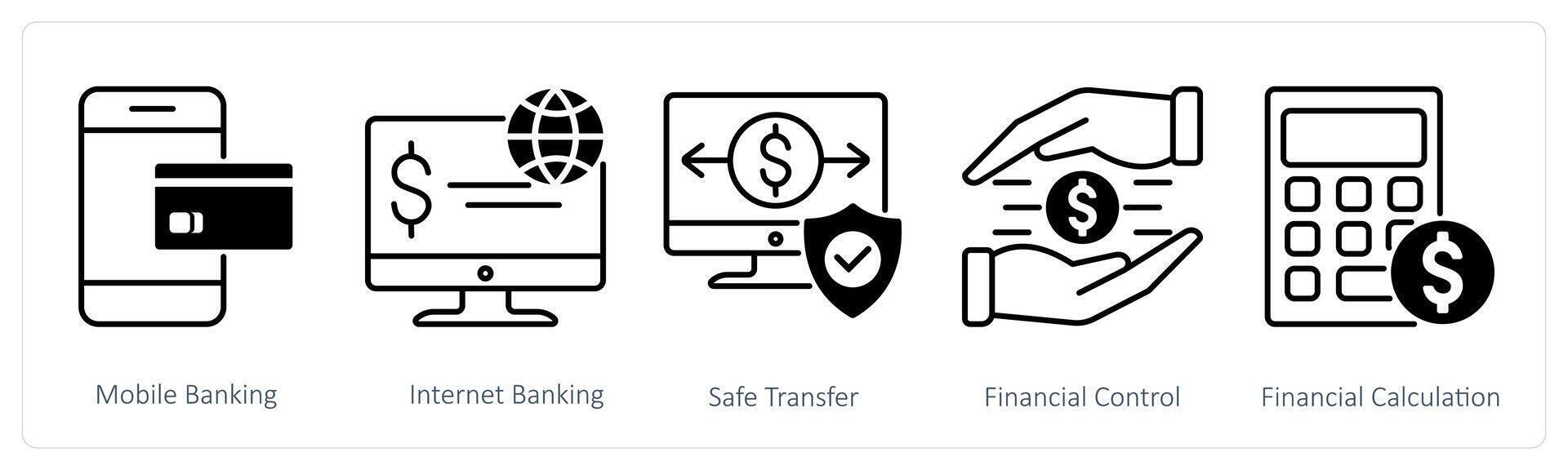 A set of 5 Banking icons as mobile banking, internet banking, safe transfer vector