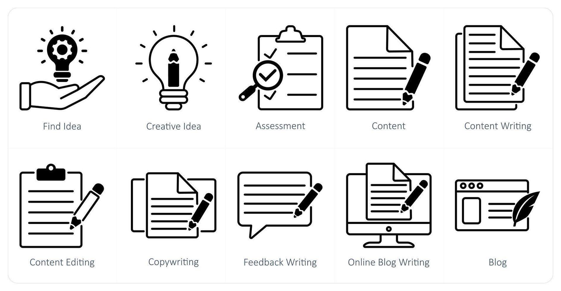 A set of 10 seo icons as find idea, creative idea, assessment vector