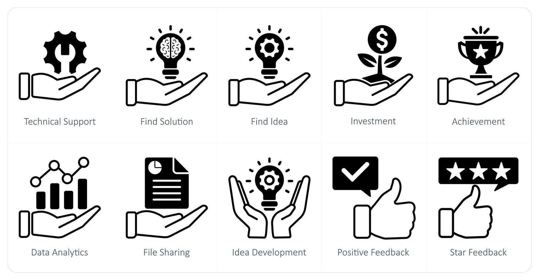 A set of 10 seo icons as technical support, find solution, find idea vector