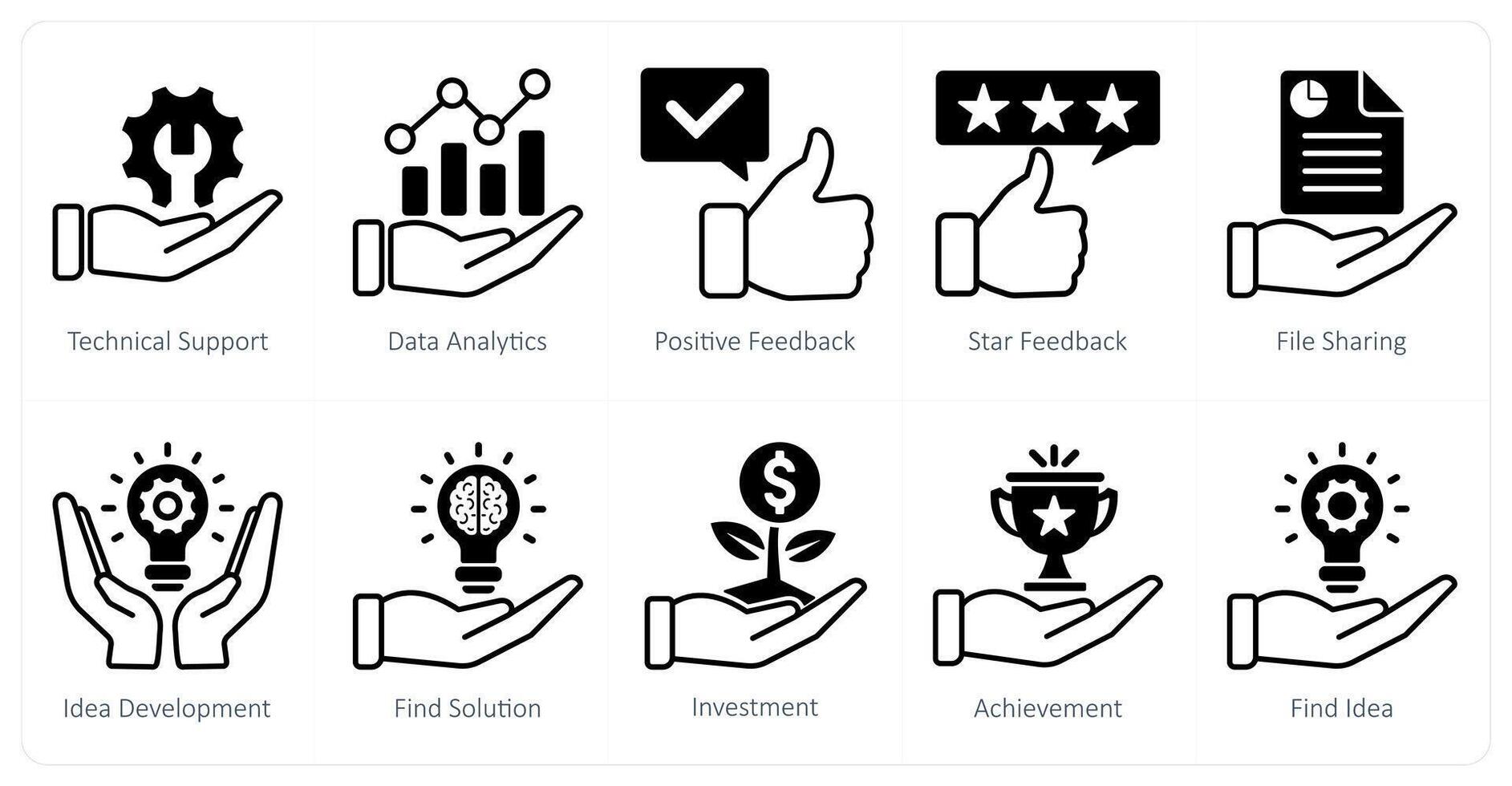 A set of 10 seo icons as technical support, data analytics, positive feedback vector