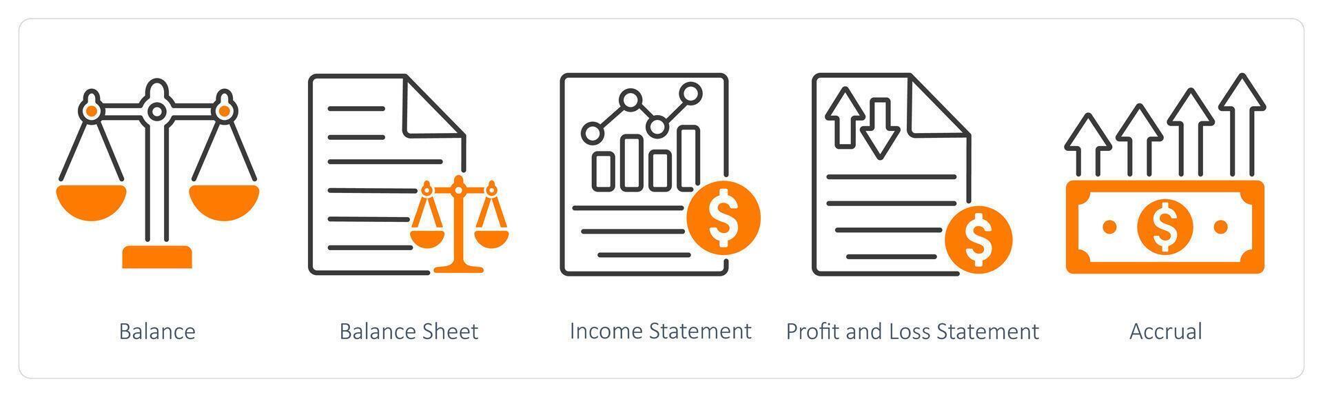 A set of 5 Banking icons as balance, balance sheet, income statement vector