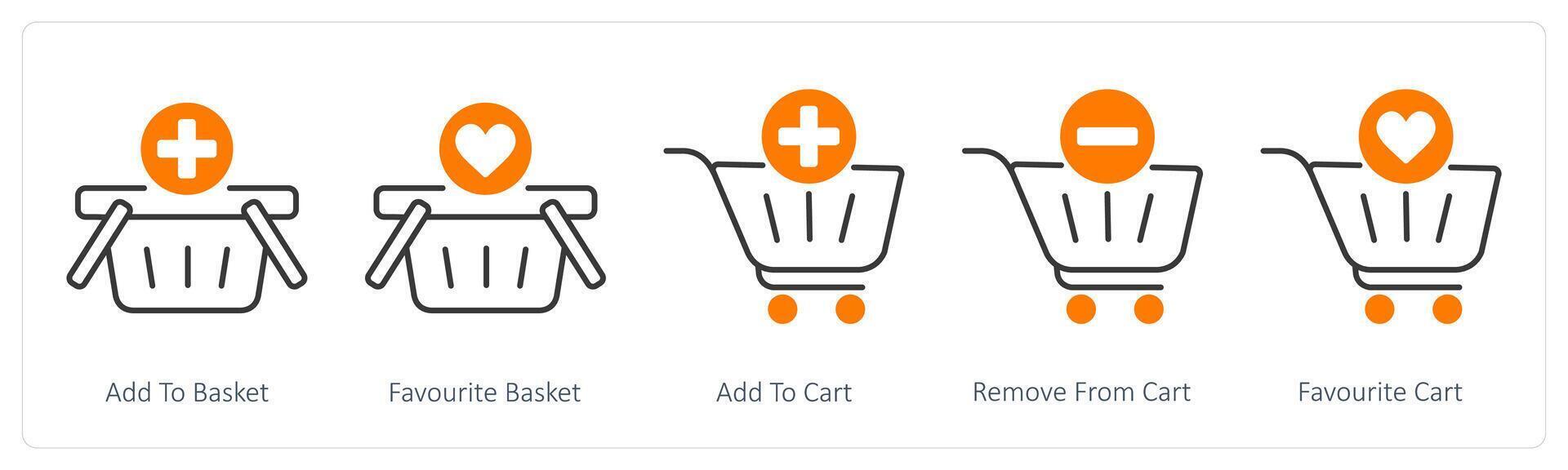 A set of 5 Shopping icons as add to basket, favorite basket, add to cart vector