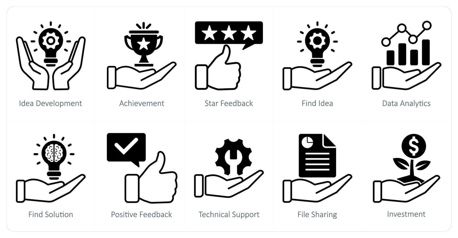 A set of 10 seo icons as idea development, achievement, star feedback vector