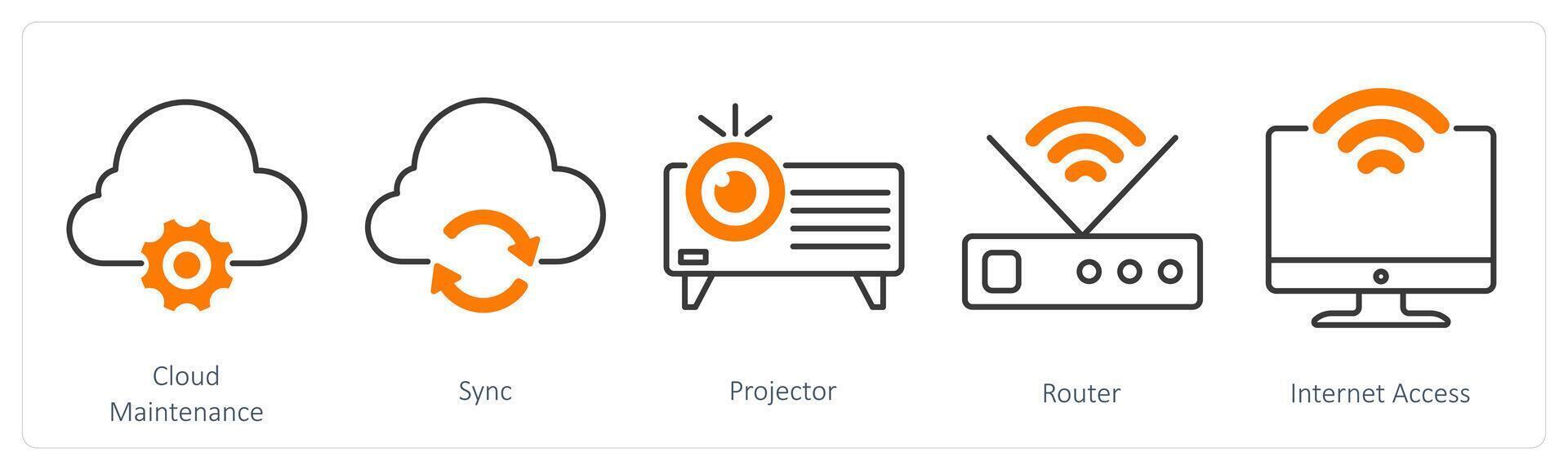 A set of 5 Business and Office icons as cloud maintenance, sync, projector vector