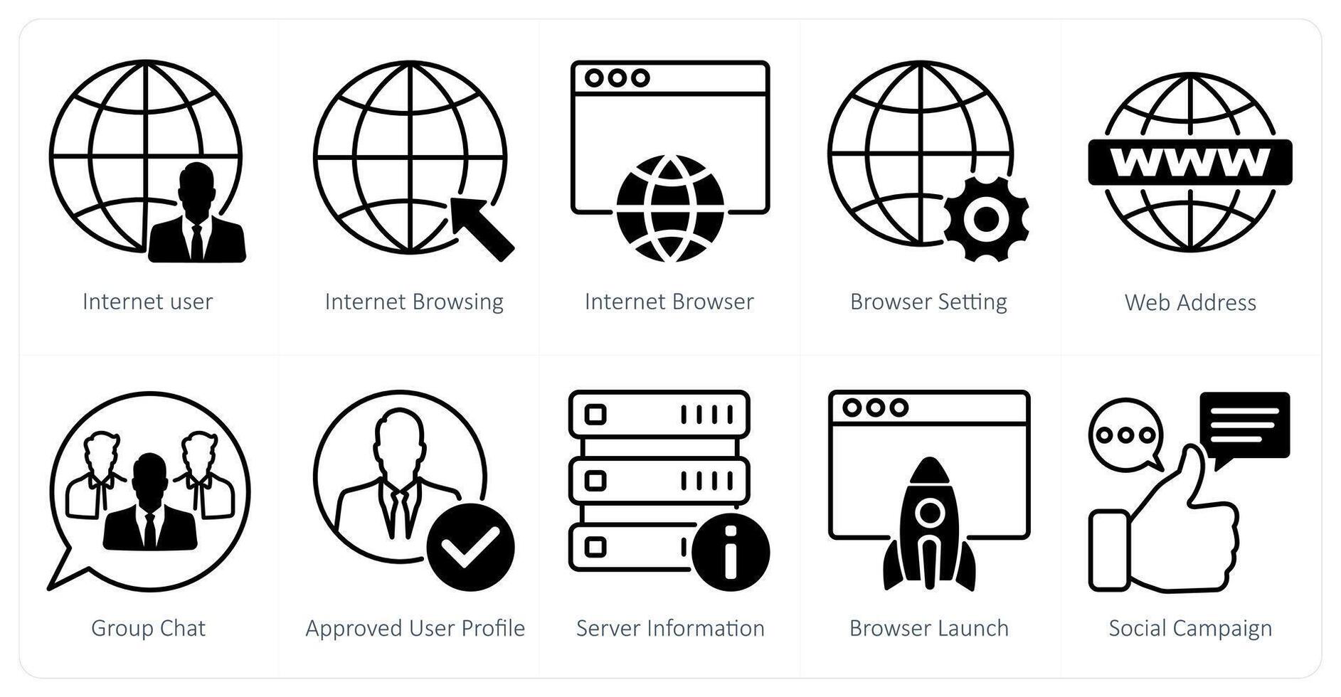 A set of 10 seo icons as internet user, internet browsing, internet browser vector