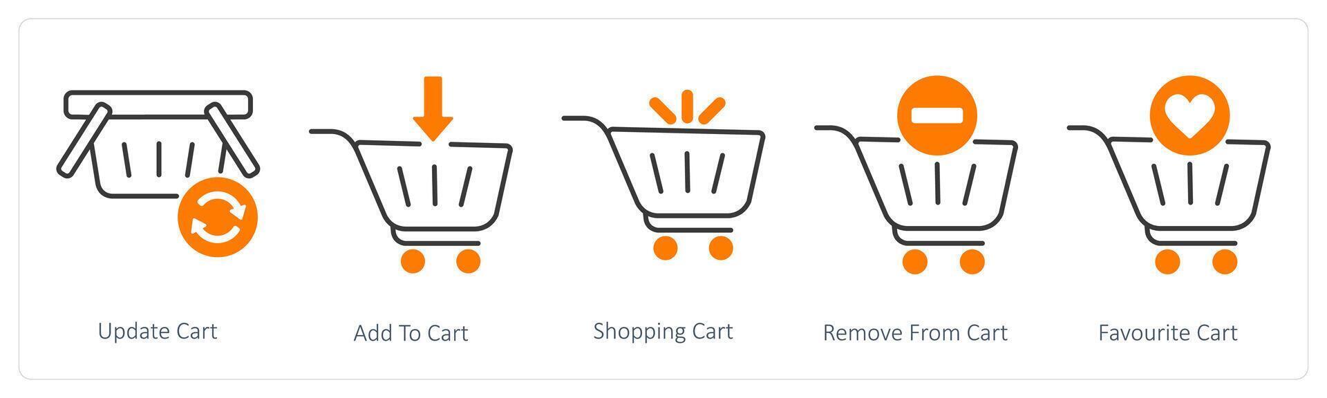 A set of 5 Shopping icons as update cart, add to cart, shopping cart vector