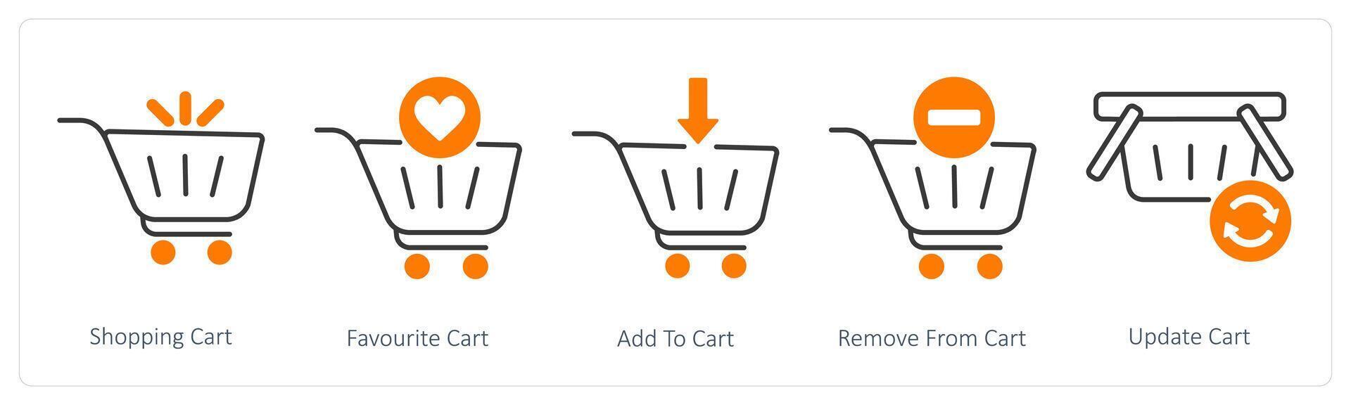 A set of 5 Shopping icons as shopping cart, favorite cart, add to cart vector