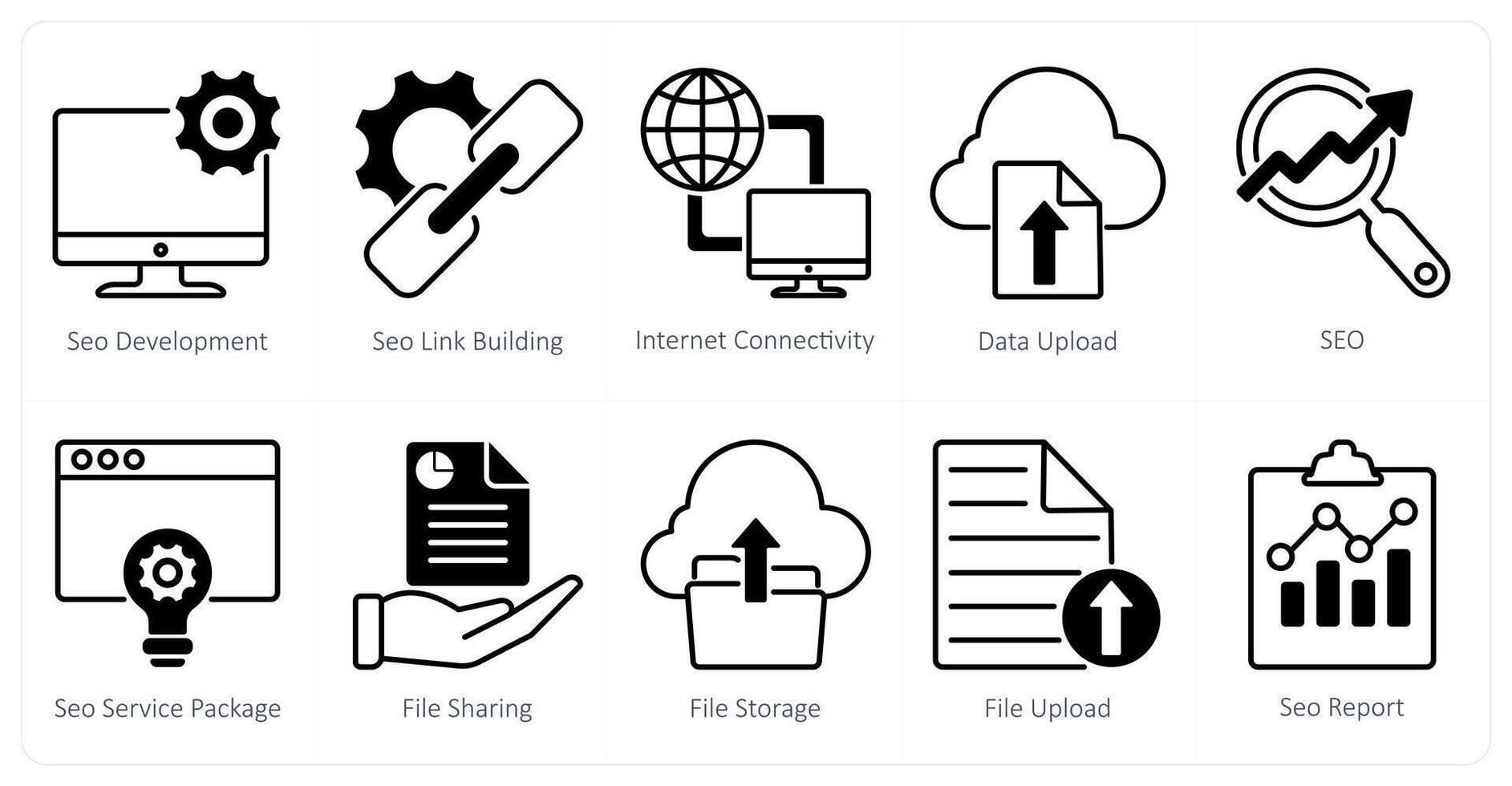 A set of 10 seo icons as seo development, seo link building, internet connectivity vector